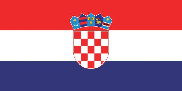 Vector illustration of Croatia flag. Flag icon. Standard color. Standard size. A rectangular flag. Computer illustration. Digital illustration. Vector illustration.