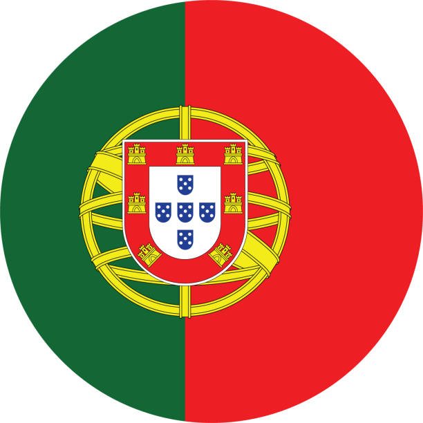 The flag of Portugal. Flag icon. Standard color. Circle icon flag. Computer illustration. Digital illustration. Vector illustration.