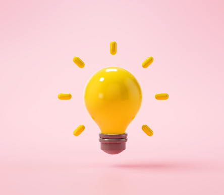 Light bulb with rays shine. Energy and idea symbol. 3d render illustration