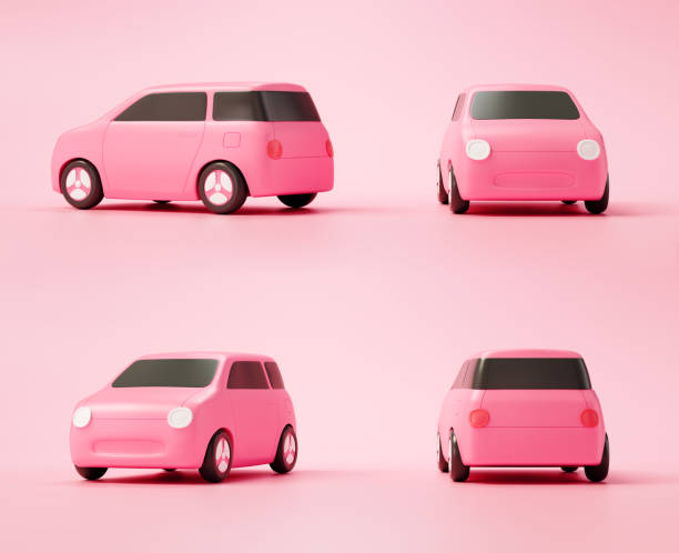 istock Set of 3d realistic cars in different positions with shadow, compact ev. 3d render illustration 1958875340