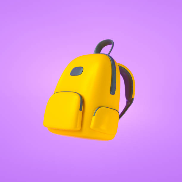 istock 3D Yellow backpack, schoolbag, student bag icon, back to school concept. 3d render illustration 1958886094