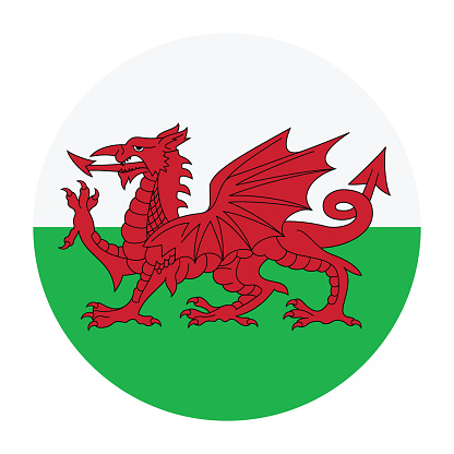 Flag of Wales. Button flag icon. Standard color. Circle icon flag. 3d illustration. Computer illustration. Digital illustration. Vector illustration.