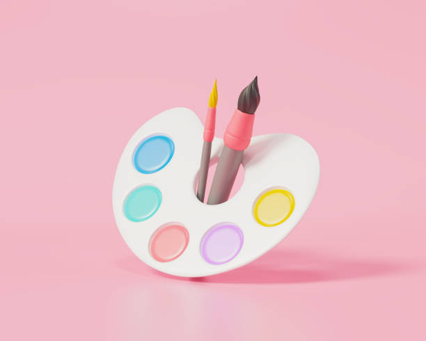 istock Color palette and paintbrush on pink background, student and education icon. 3d render illustration 1958891192