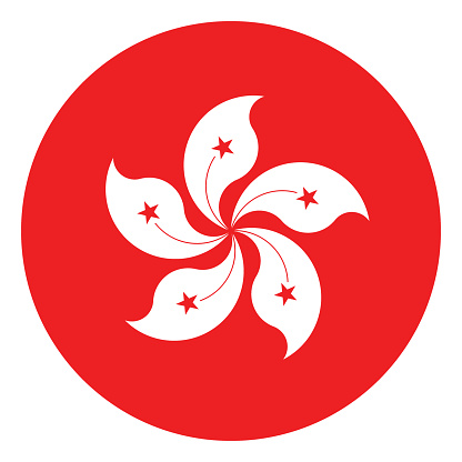 The flag of Hong Kong. Button flag icon. Standard color. Circle icon flag. Computer illustration. Digital illustration. Vector illustration.