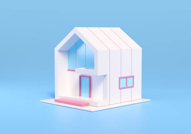 istock 3D modern house on blue background. House for rent concept, Home icon design. 3d render illustration. 1958906068