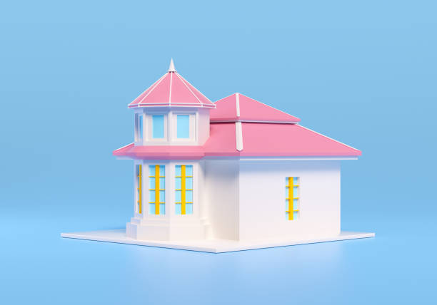 istock 3D Victorian house style, house icon on blue icon. 3d render illustration 1958906587