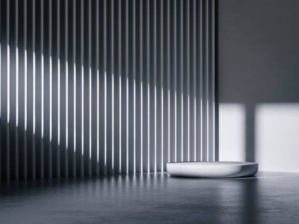 istock 3d empty cylinder pedestal podium with natural light shadow overlay Minimal scene for product display presentation studio. 3d render illustration 1958909167