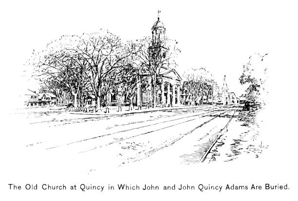 미국 대통령 애덤스와 영부인이 미국 매사추세츠주 퀸시 유나이티드 퍼스트 교구 교회에 묻혔습니다. 미국 역사 18-19세기 - john adams president fame name of person president of the usa stock illustrations