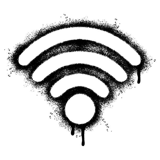 spray painted graffiti wifi icon sprayed isolated with a white background. graffiti wifi icon with over spray in black over white. vector illustration. - blob black splattered spotted点のイラスト素材／クリップアート素材／マンガ素材／アイコン素材