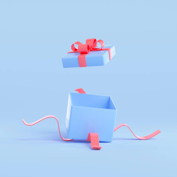 istock open gift box, minimal surprise package on blue background. 3d render illustration 1958939081