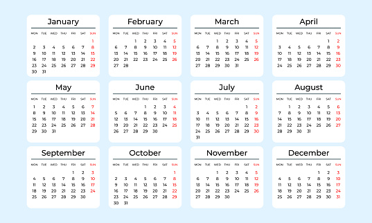 vector minimal calendar for 2023 on blue background