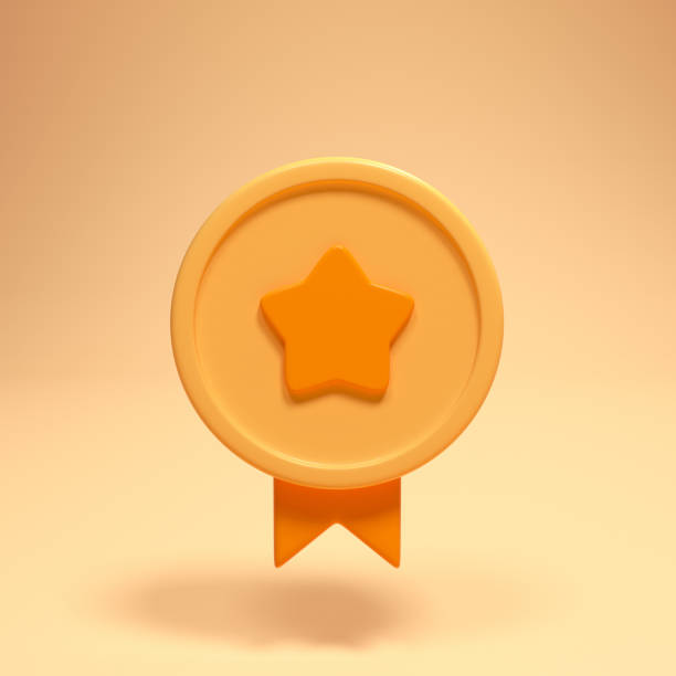 3D Gold coin with star icon, Premium Quality guarantee label. 3d render illustration.