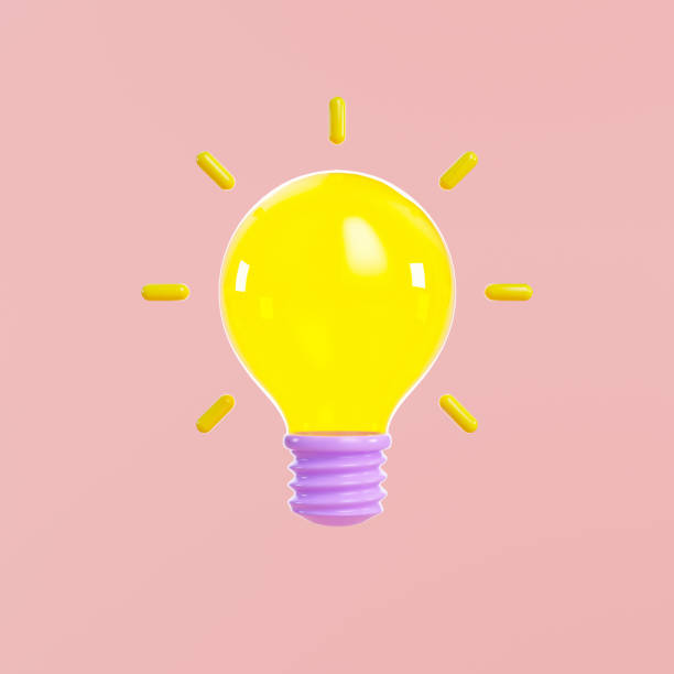 istock 3D Light bulb icon, yellow lamp bulb turns on symbol. 3d render illustration 1958957297