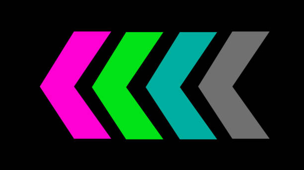 istock Different and multi color 3d arrows sign on the black background and pointing to the left icon. Simple icon for websites, web design, mobile app, info graphics . 1958999929