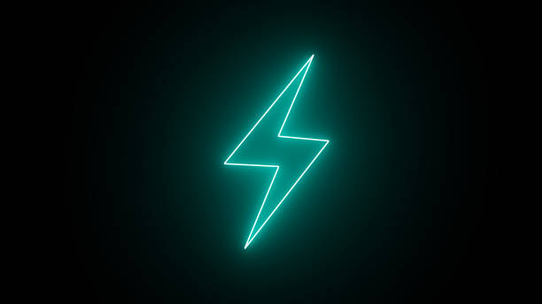 istock Neon glowing battery bolt and thunder isolated glowing sign . Symbol of energy ,power, charge and discharge icon. 1959002500