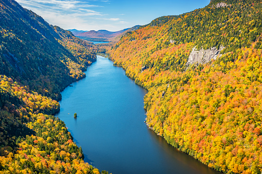 Lower Ausable Lake in the Adirondack Mountains, New York State, USA,  during Fall colors.