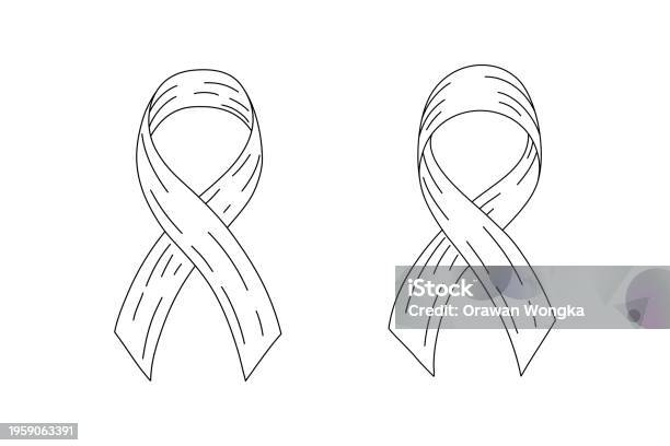 2 Ribbon Drawing Black And White Ribbon Elements In Line Drawing Vector Stock ...
