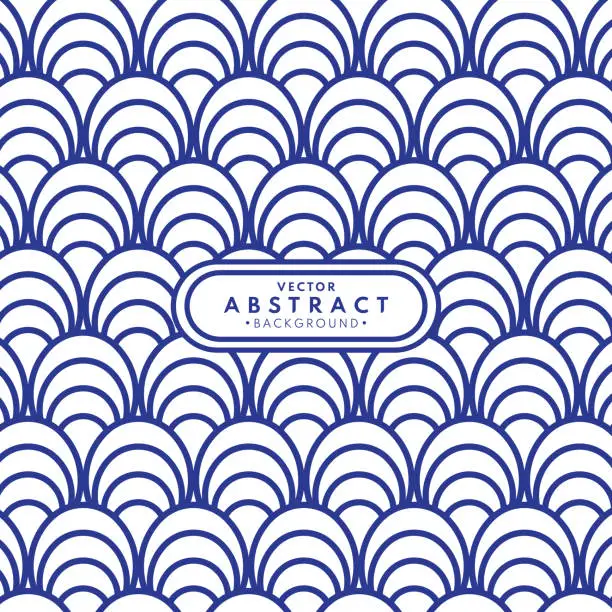 Vector illustration of Blue striped waves with seamless pattern background. Retro vintage Style. Ocean-inspired wallpaper and textile design. Japanese concept. Vector illustration.