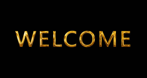istock Welcome typography text animation in golden metallic form black bg. Glossy greeting invitation artistic luxury opening welcome motion graphic. Welcome message title lettering. 1959112830