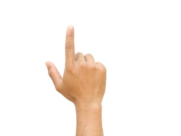 istock A man's hand reached up from below, gesturing like I was pointing at something.  Or touch the phone screen isolated on white background. 1959116523