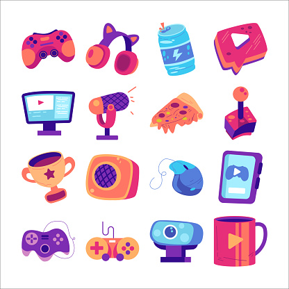 Set of game streamer vector icon element illustration in flat design