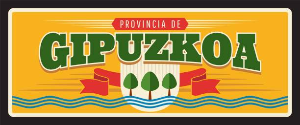 spain gipuzkoa spanish city retro travel plate - girona stock illustrations