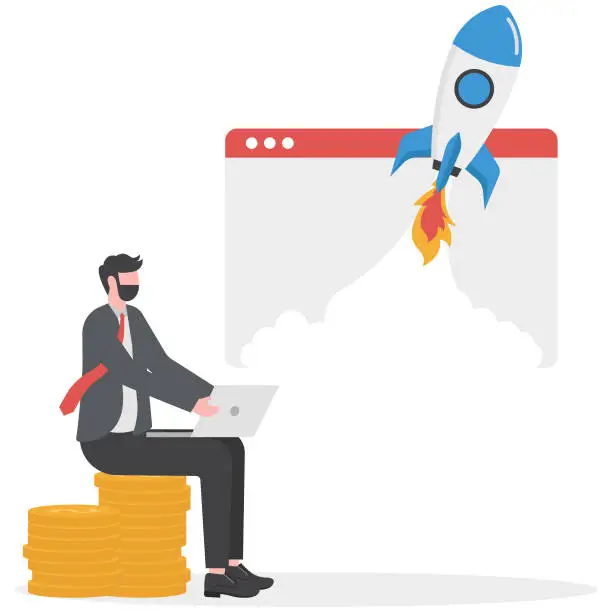 Vector illustration of businessman doing hard work with clear intention modern venture start up or concept of successful launching vector