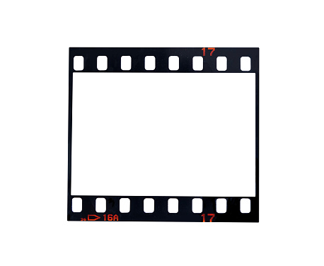 Old film frame isolated on white background with clipping path. empty photo placeholder