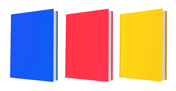 yellow, blue and red books isolated