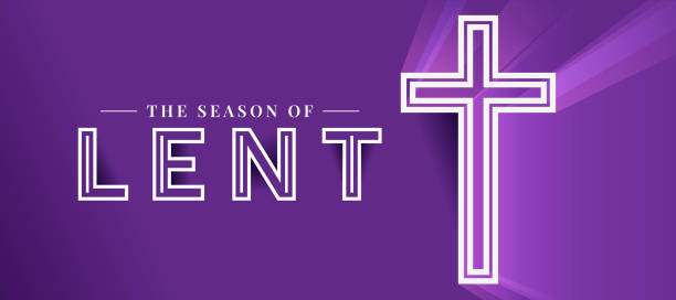 The season of LENT - White text and white dubble line cross crucifix with flash of light on purple background vector design The season of LENT - White text and white dubble line cross crucifix with flash of light on purple background vector design lent season stock illustrations