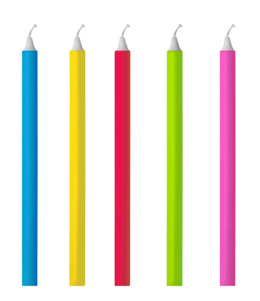 colorful lit candles isolated over white - colors spectrum color image lighting equipment ストックフォトと画像