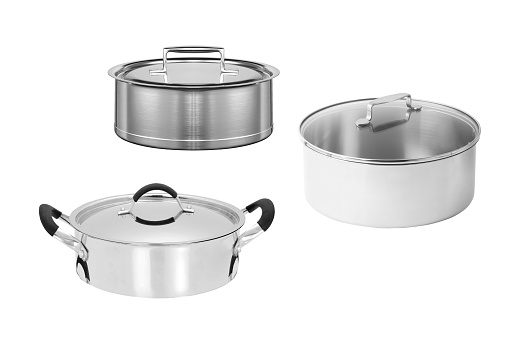 stainless pans isolated on a white