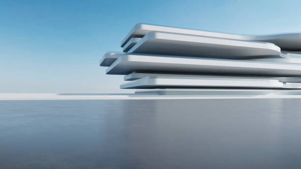 istock 3d render of abstract futuristic architecture with concrete floor. 1959402895