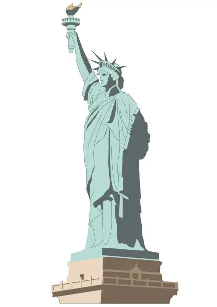 Vector illustration of The Statue of Liberty, a major tourist attraction in New York