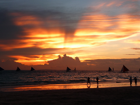 Sunset on the beach of Long Beach, Philippines