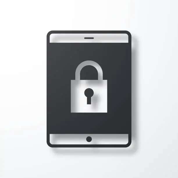 Vector illustration of Tablet PC with padlock. Icon with shadow on white background