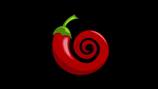 Red chili pepper in curled shape in rotation, presentation of spicy cuisine. Animated illustration