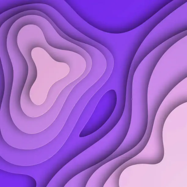 Vector illustration of Paper cut background - Purple abstract fluid shapes - Trendy 3D design