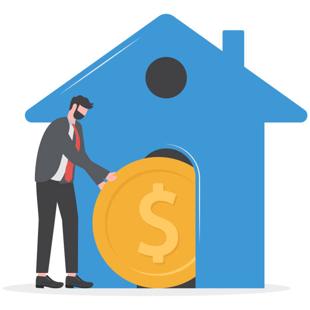 ilustraciones, imágenes clip art, dibujos animados e iconos de stock de saving money for home, home loan concept, financial planning for future - house home interior small human hand