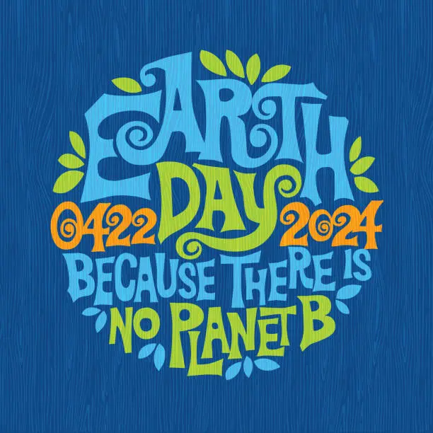 Vector illustration of Earth Day April 22, 2024 retro design with Hand lettering in a circle