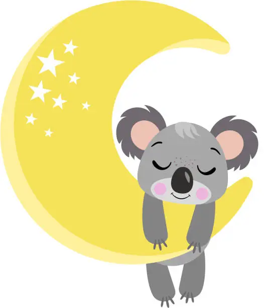 Vector illustration of Cute koala hanging on yellow moon