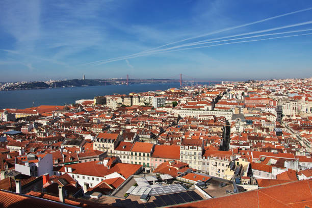 the view of old lisbon city, portugal - lisbon portugal foto e immagini stock