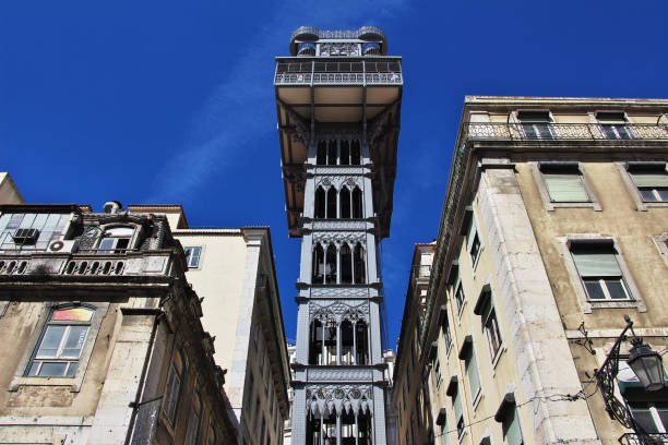 santa justa lift - the elevator in lisbon city, portugal - lisbon portugal city europe portuguese culture imagens e fotografias de stock