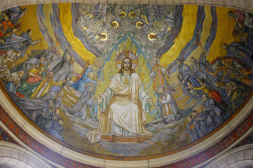 Istanbul, Turkey-May 11, 2014: The Virgin Mary Mosaic on the Wall in Hagia Sophia Mosque, close-up.