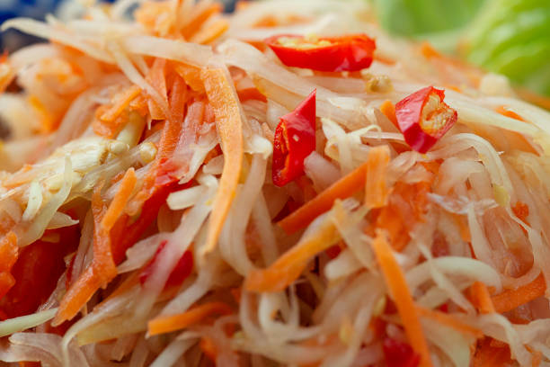 Closed up of Asian chopped spicy papaya salad