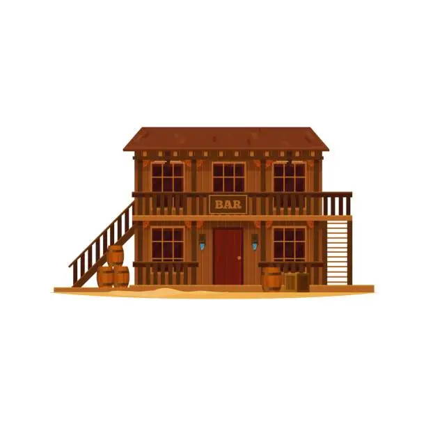 Vector illustration of Western Wild West town bar, saloon or pub building