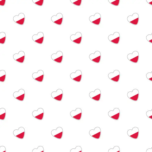 Vector illustration of I love Poland. Seamless pattern hearts in colors of Polish flag, Hearts in the colors of the Poland flag. Elections in Poland. Poland Independence Day, November 11, Patriot of Poland. Polish Independence Day. November 11th. Polish language.