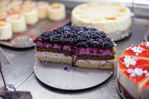 Layers of delicious blueberry cake.