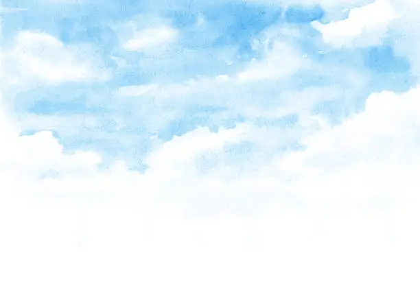 Vector illustration of Blue sky with clouds. Watercolor illustration, hand drawn background
