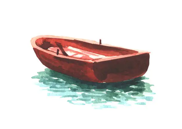 Vector illustration of Rowing boat. Hand drawn watercolor illustration,  isolated on white background